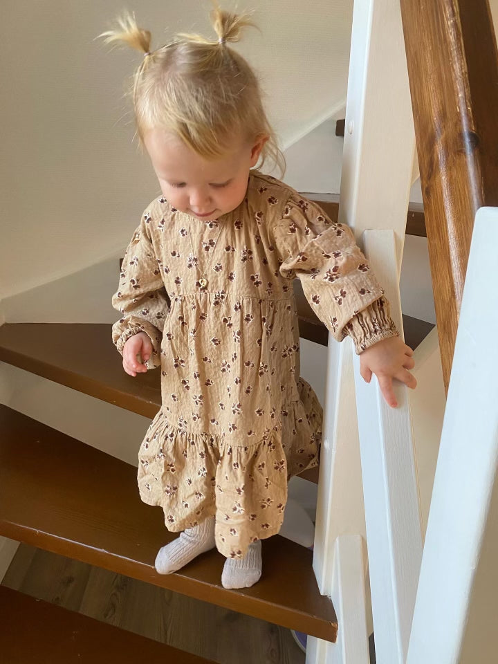 Floral caramel-colored dress